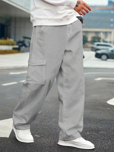 Moonstone Grey Flap Pocket Side Cargo Jeans