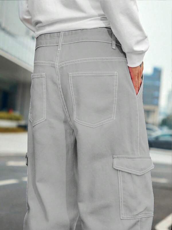 Moonstone Grey Flap Pocket Side Cargo Jeans