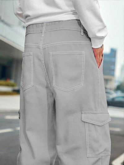 Moonstone Grey Flap Pocket Side Cargo Jeans