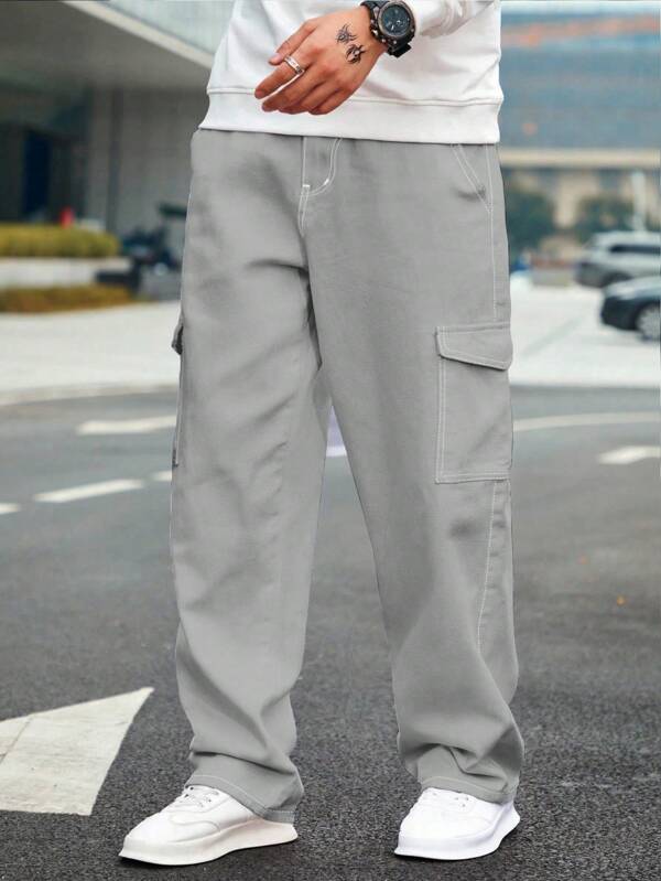Moonstone Grey Flap Pocket Side Cargo Jeans