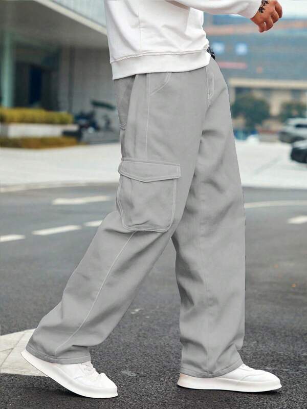 Moonstone Grey Flap Pocket Side Cargo Jeans