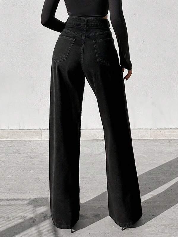 Black Wide Leg High Rise Jeans