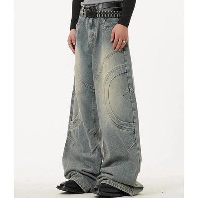 Washed Curved Stitches Wide Leg Jeans