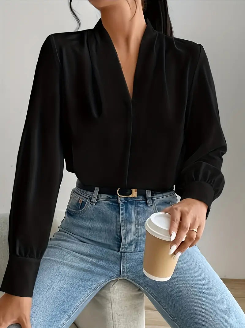 V Neck Pleated Blouse