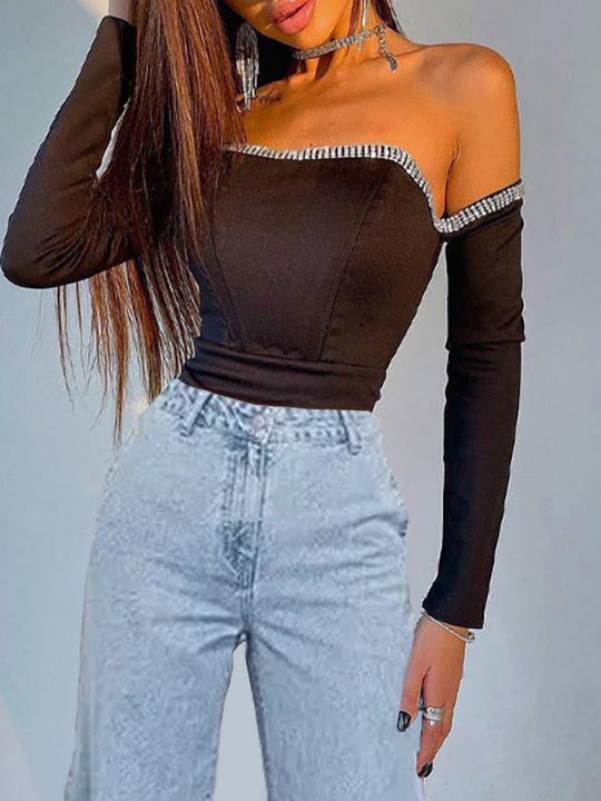 Diamond Girl Off Shoulder Full Sleeve Top - Main Image