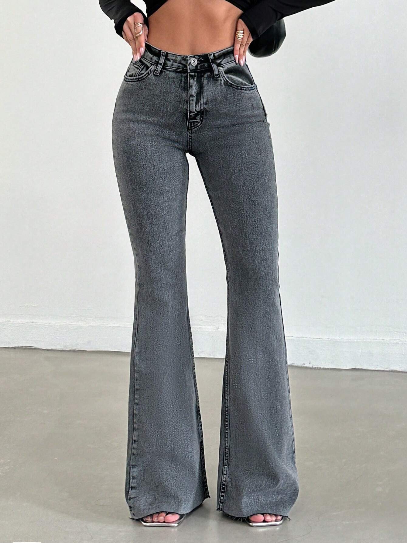 Neutral Grey Bootleg High Rise Jeans