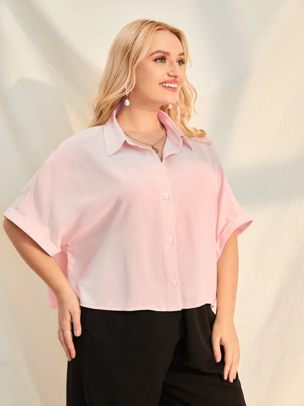 Plus Size Extended Cap Sleeves Short Shirt