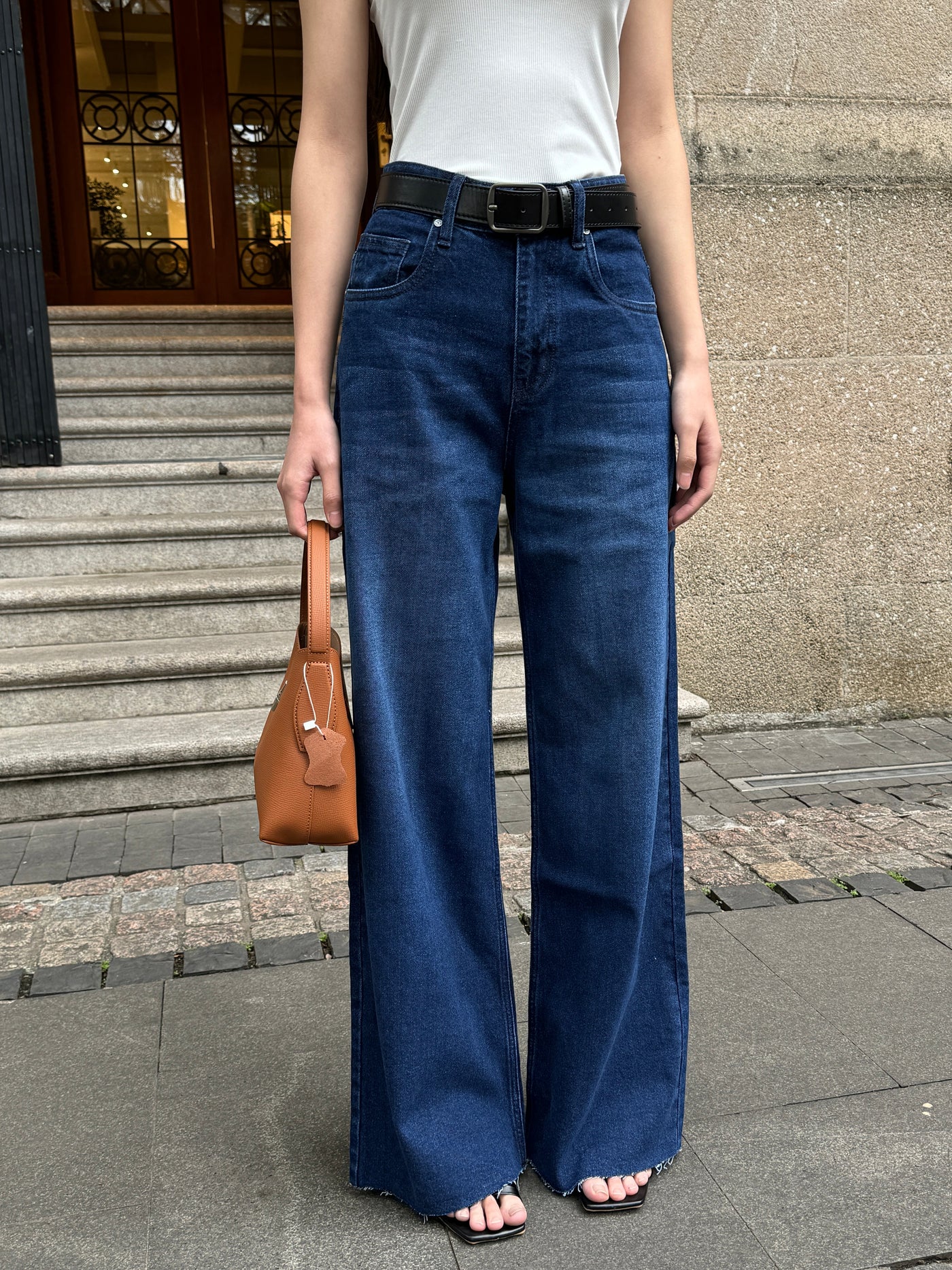 Twilight Blue Raw Hem Wide Leg Jeans