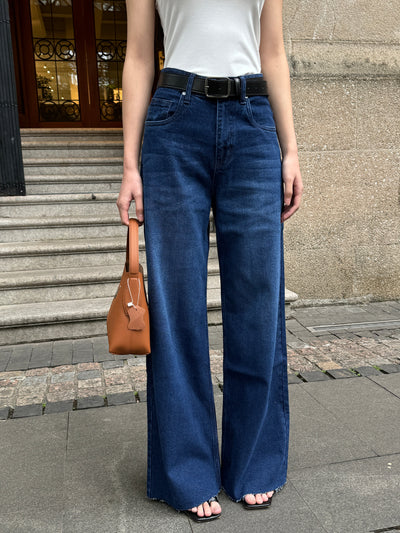 Twilight Blue Raw Hem Wide Leg Jeans