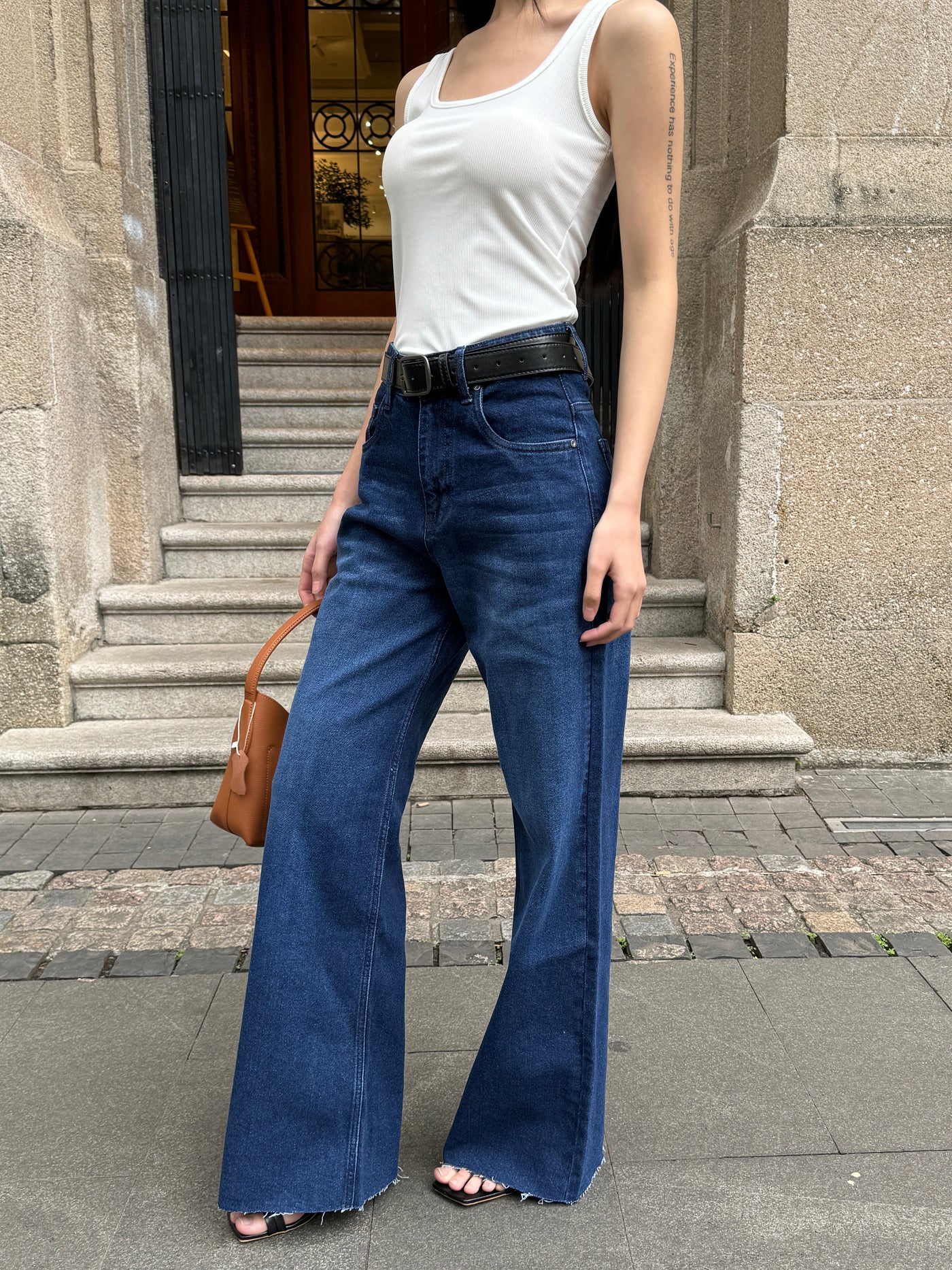 Twilight Blue Raw Hem Wide Leg Jeans
