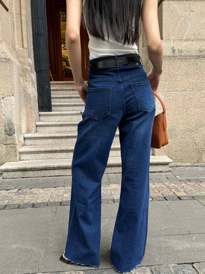 Twilight Blue Raw Hem Wide Leg Jeans