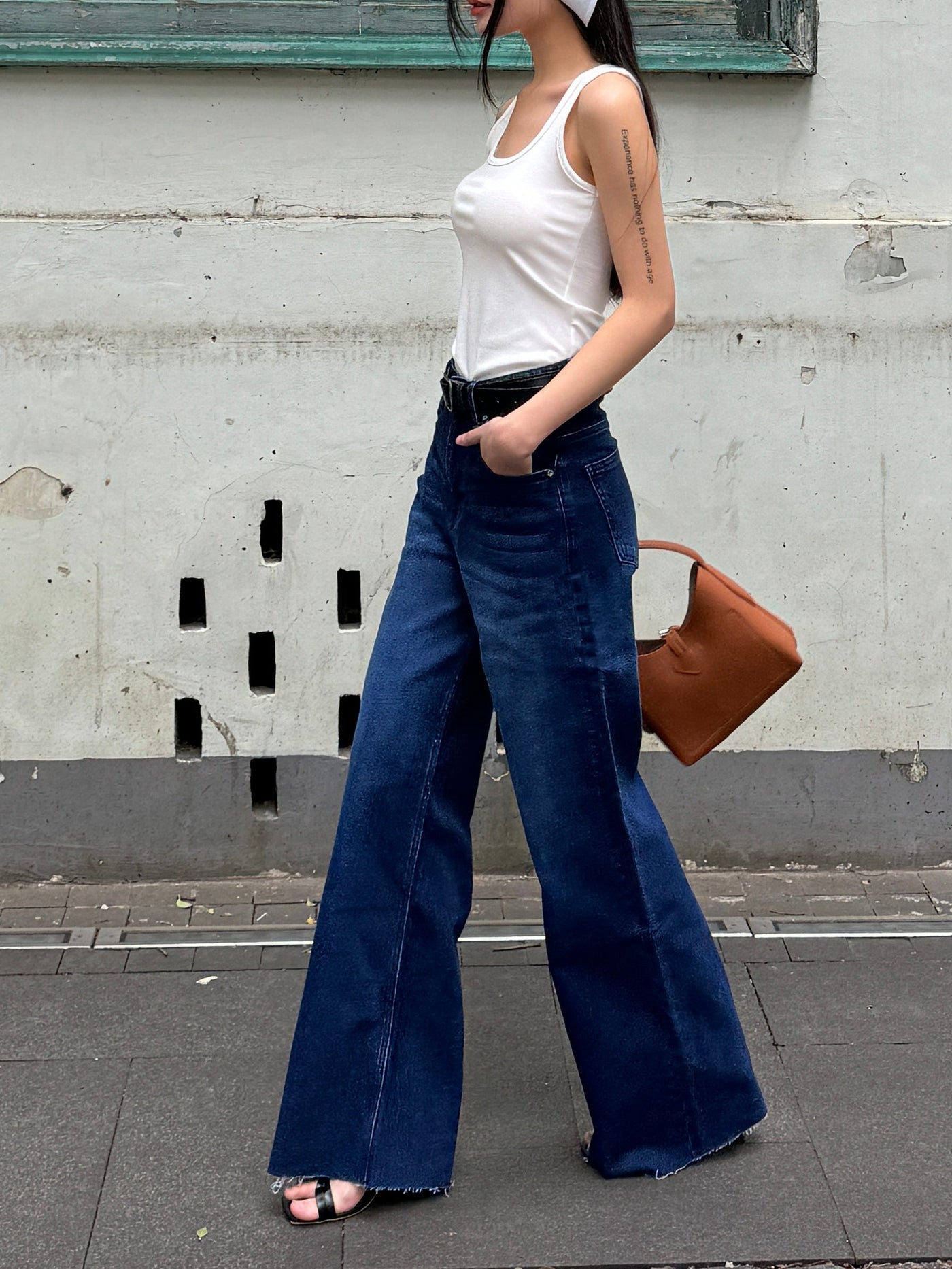Twilight Blue Raw Hem Wide Leg Jeans