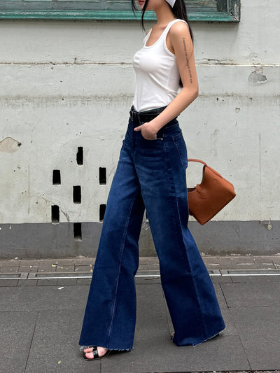 Twilight Blue Raw Hem Wide Leg Jeans