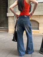 Off Beat Distressed Blue Baggy Jeans