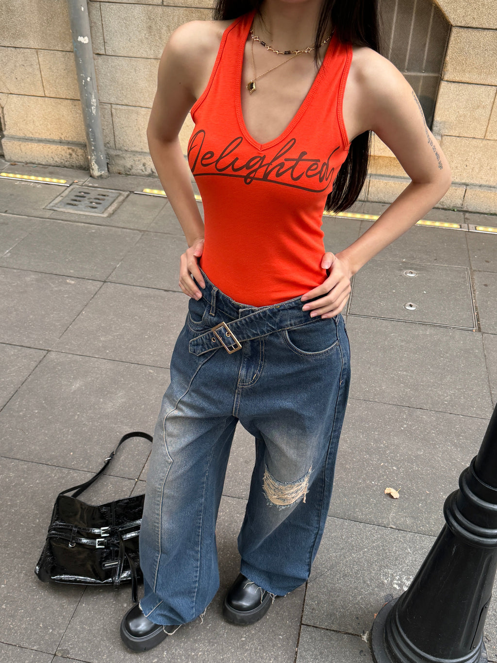 Off Beat Distressed Blue Baggy Jeans