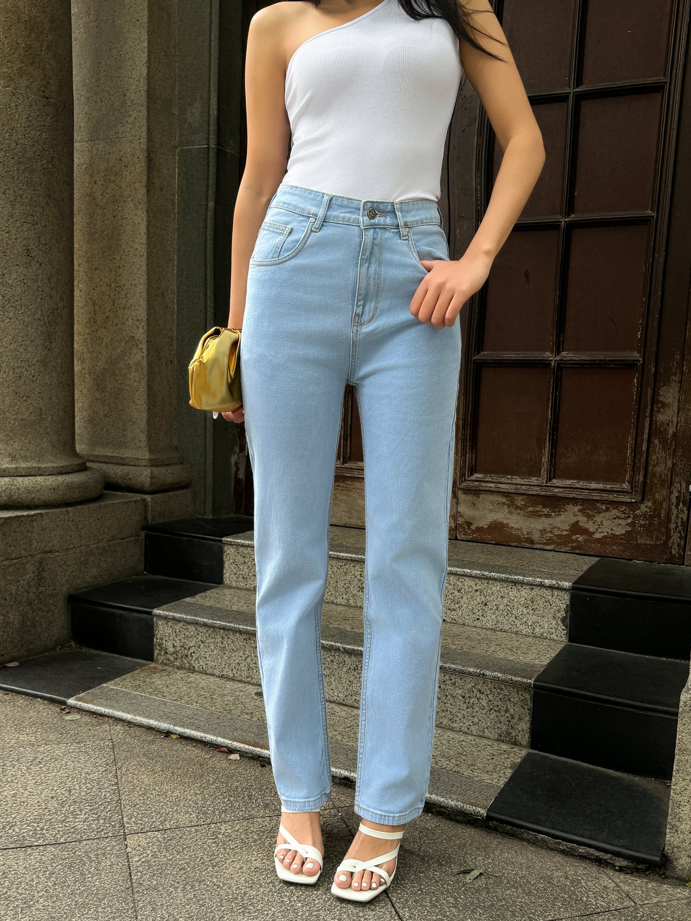 Wash Out Regular Blue Stretch Tailored Straight Leg Jeans