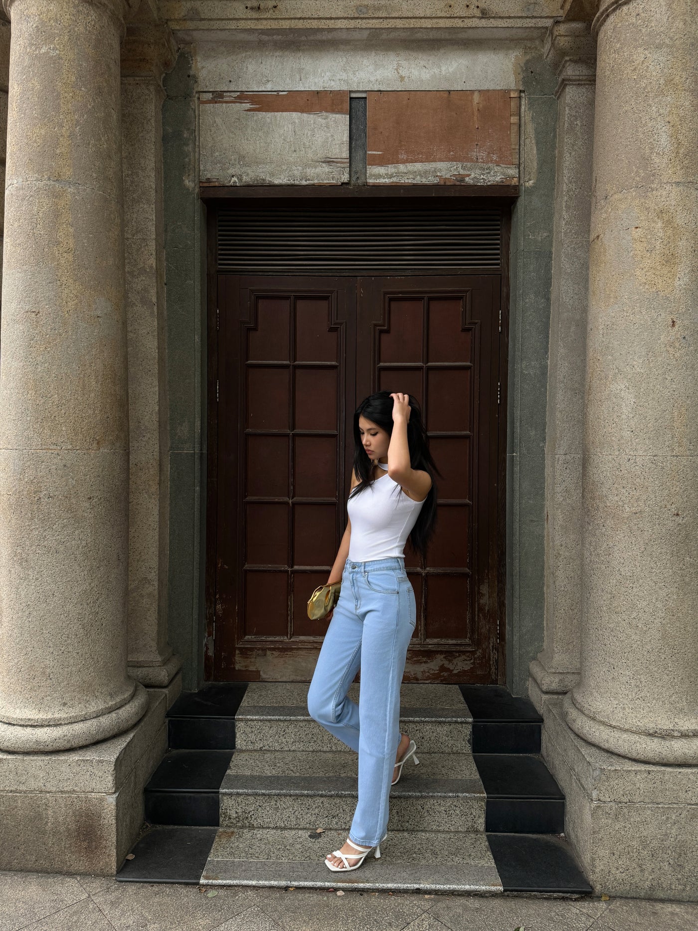 Wash Out Regular Blue Stretch Tailored Straight Leg Jeans