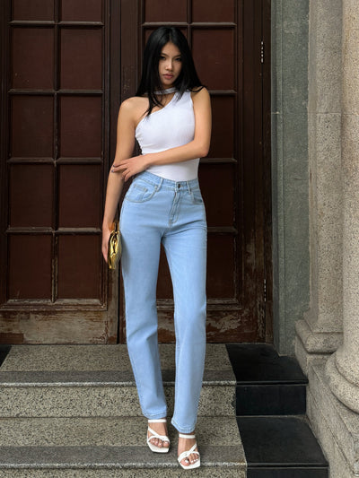 Wash Out Regular Blue Stretch Tailored Straight Leg Jeans