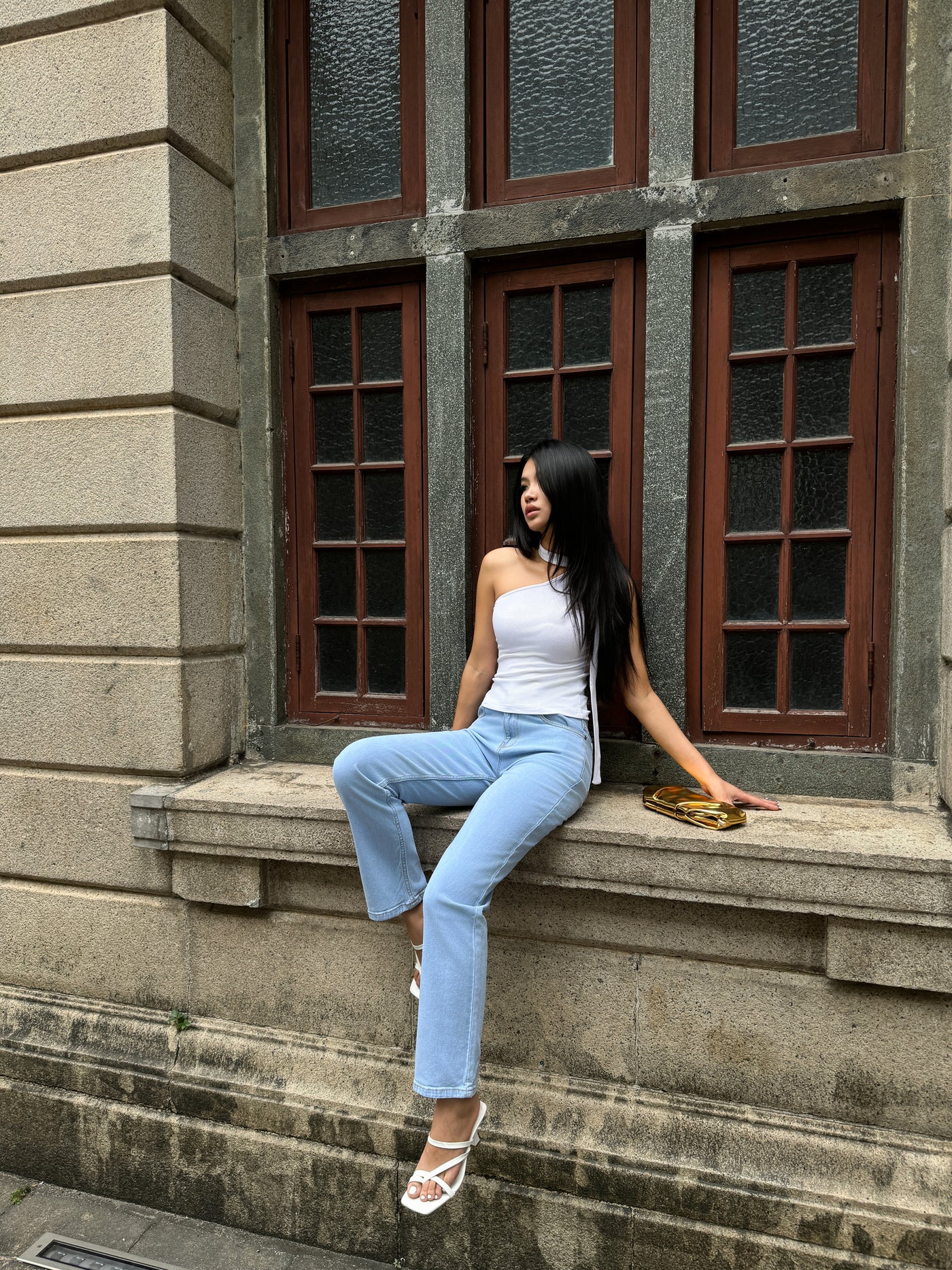 Wash Out Regular Blue Stretch Tailored Straight Leg Jeans