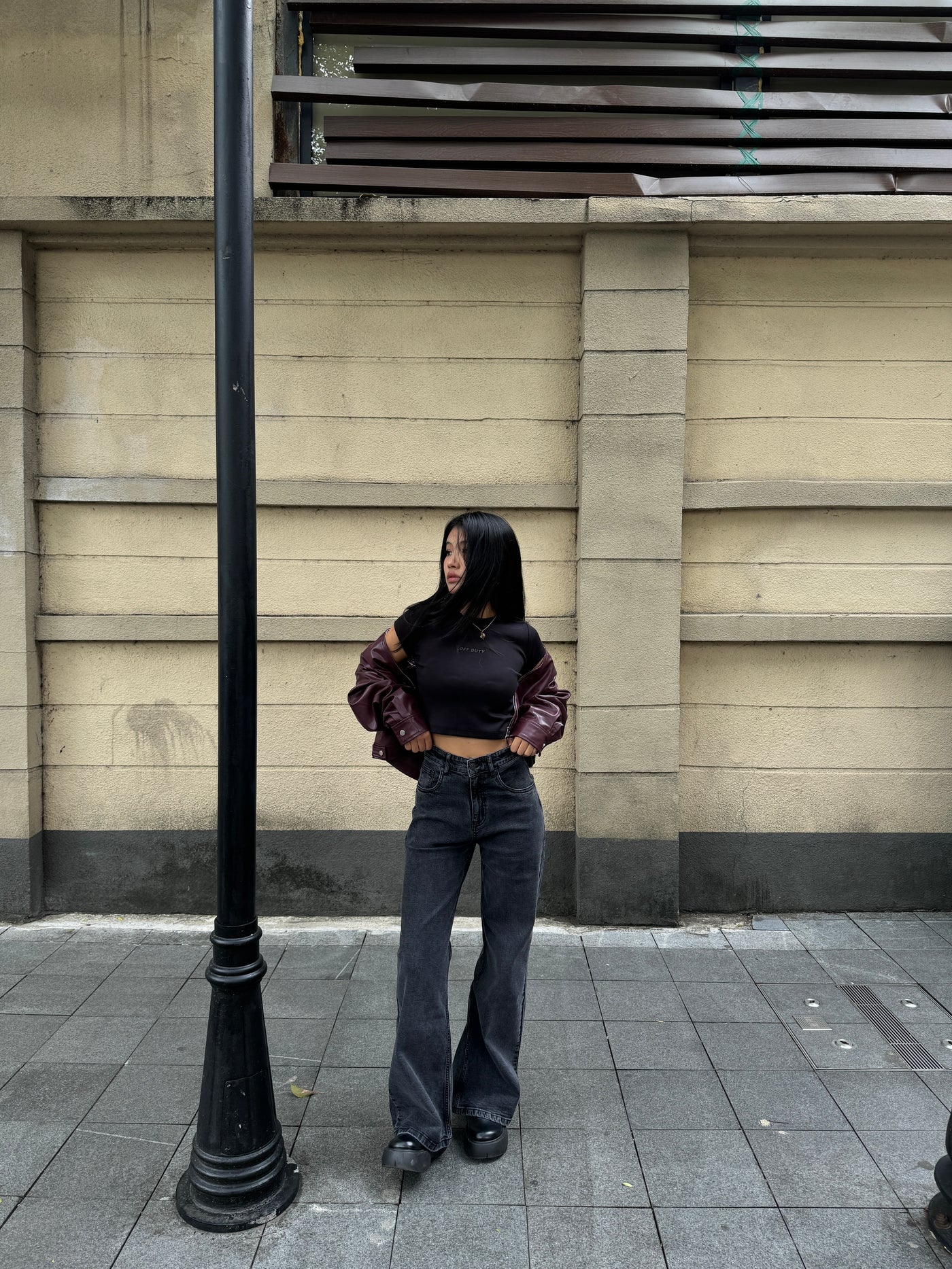 Charcoal Wide Leg High Rise Jeans