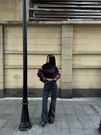 Charcoal Wide Leg High Rise Jeans