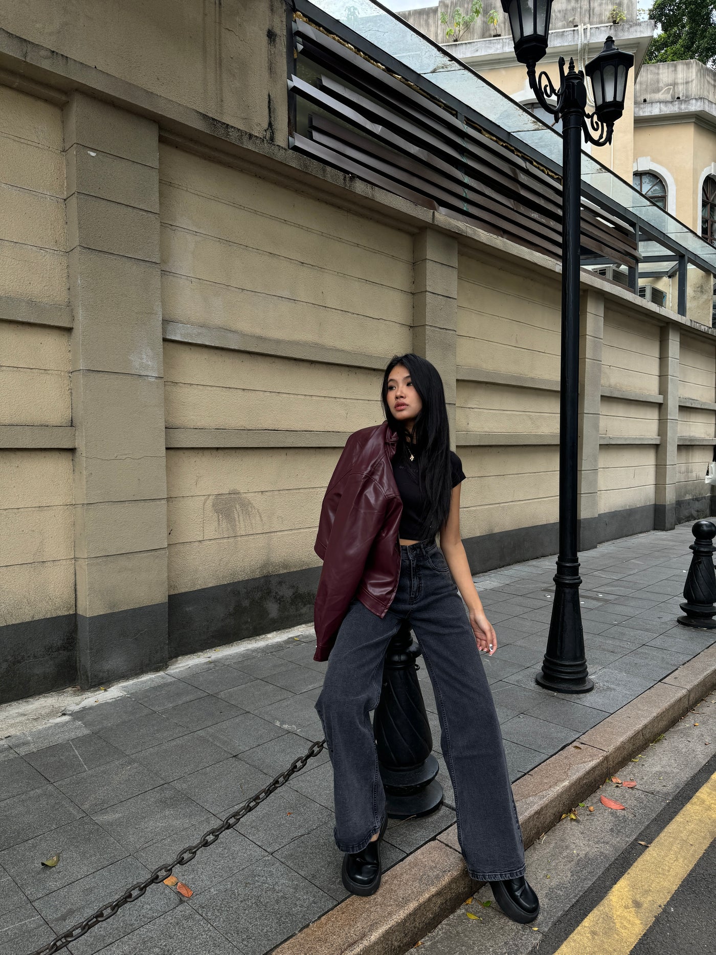 Charcoal Wide Leg High Rise Jeans