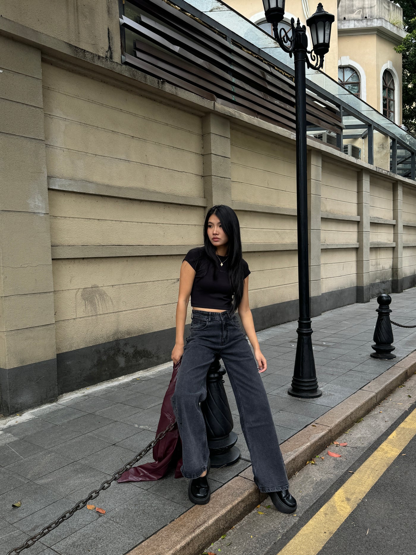 Charcoal Wide Leg High Rise Jeans