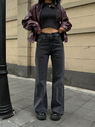 Charcoal Wide Leg High Rise Jeans