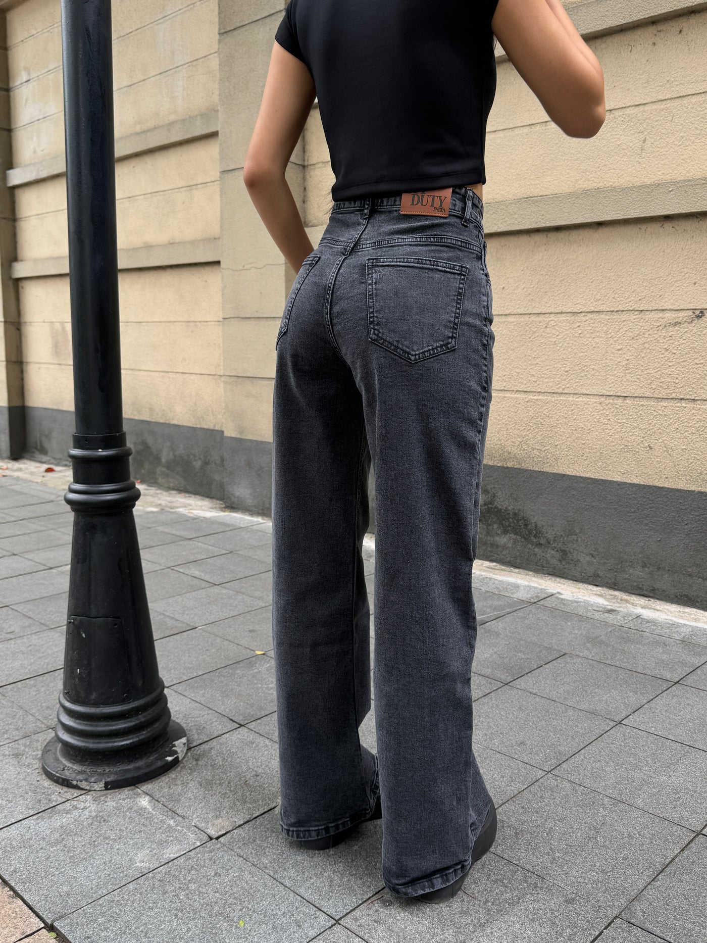 Charcoal Wide Leg High Rise Jeans