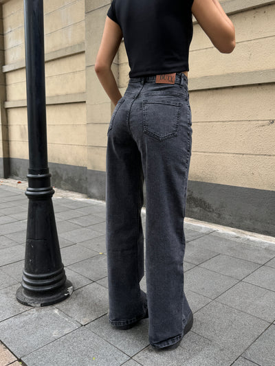 Charcoal Wide Leg High Rise Jeans