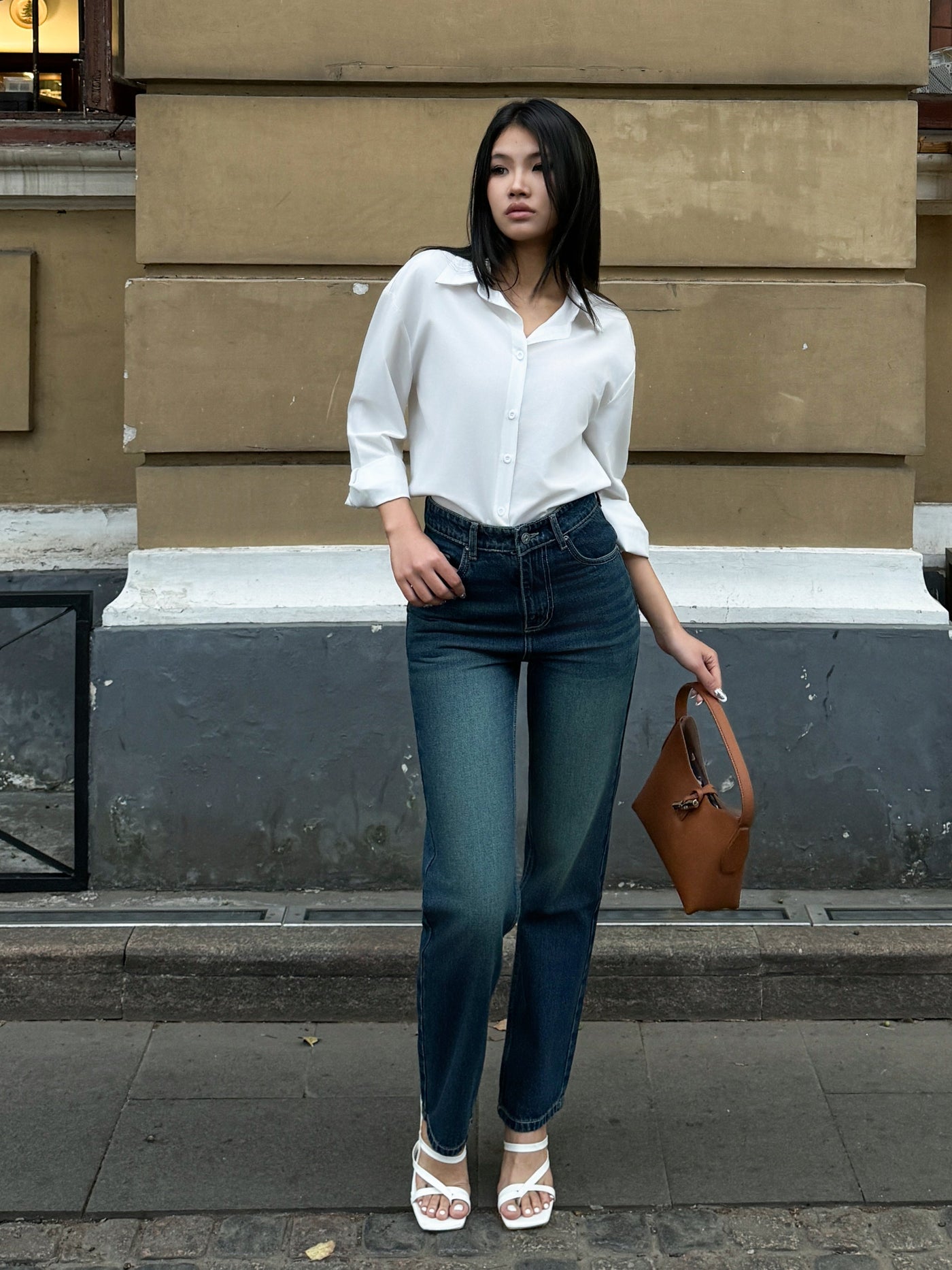 Wash Out Indigo Blue Tailored Straight Leg Jeans