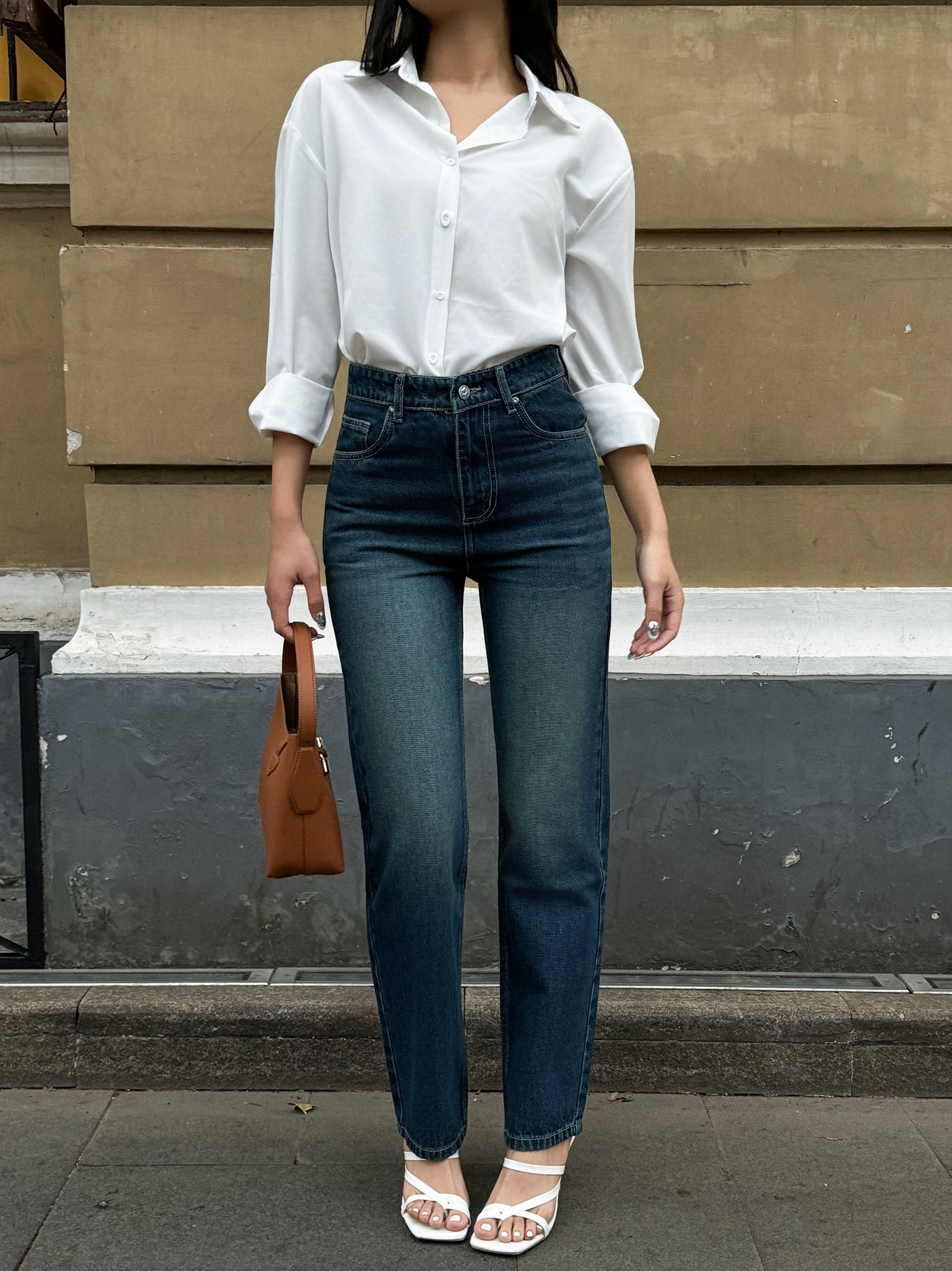 Wash Out Indigo Blue Tailored Straight Leg Jeans