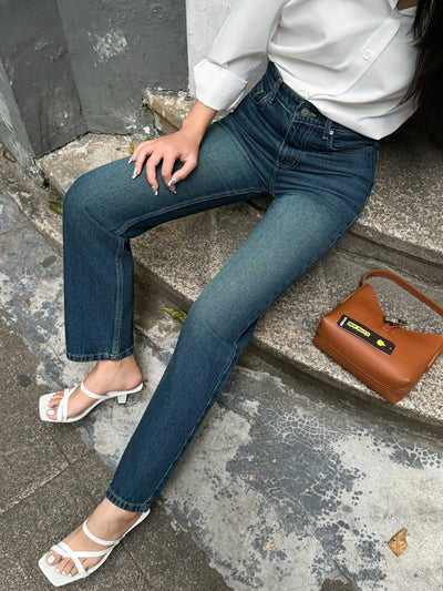 Wash Out Indigo Blue Tailored Straight Leg Jeans