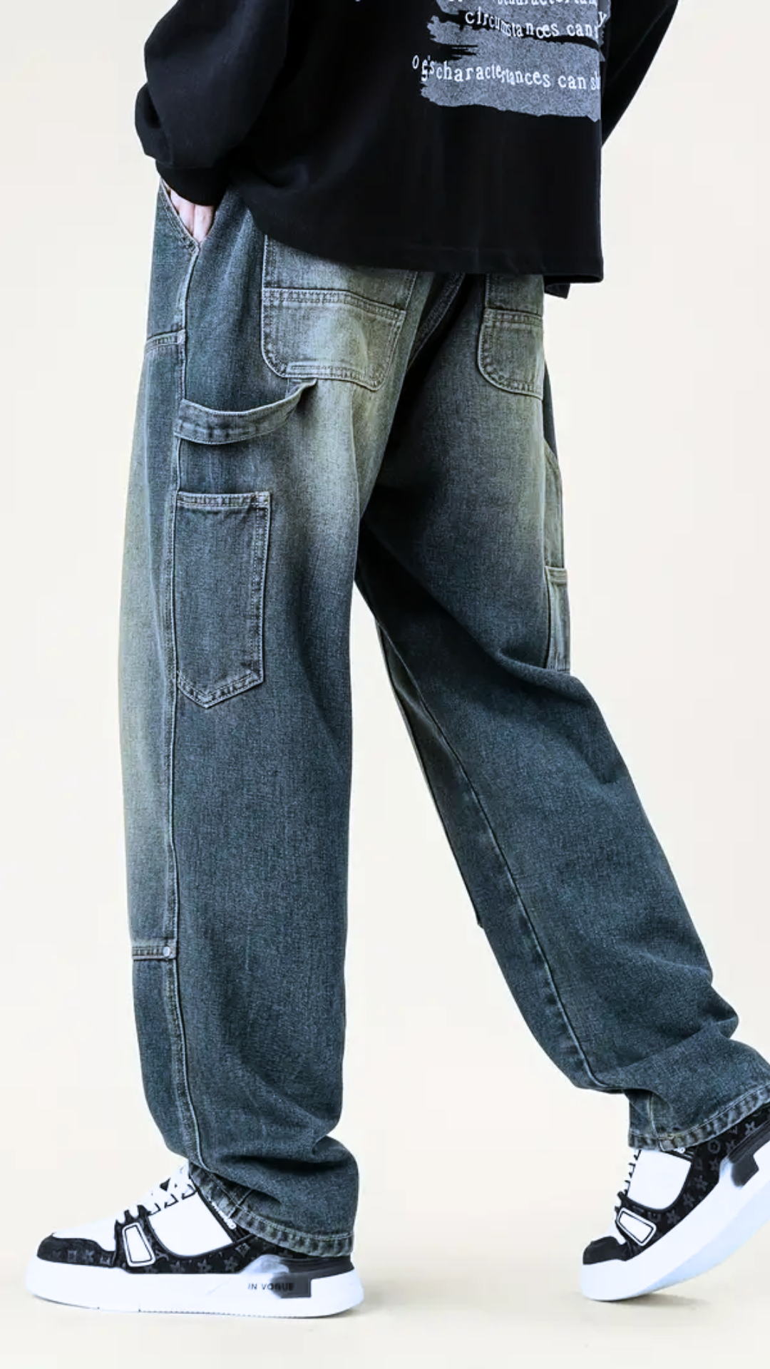 Casual Cross Pocket Details Loose Straight Fit Jeans