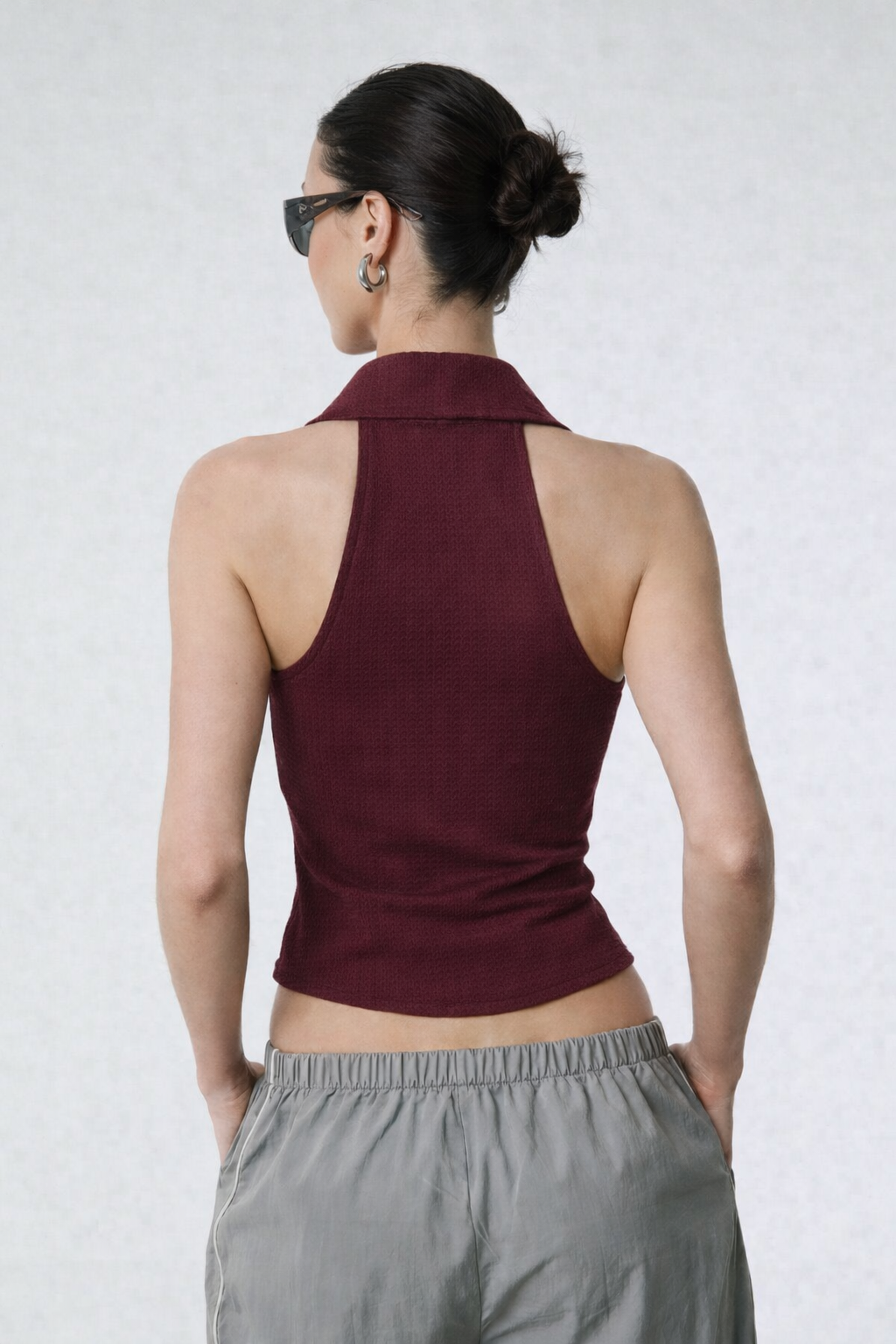 Collared Pin Up Vest Top