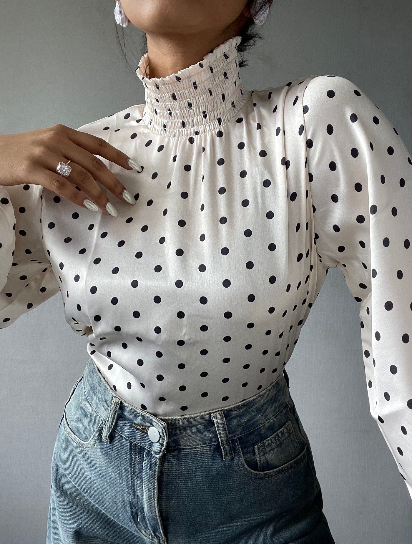 Pretty Polka Dot High Neck Blouse