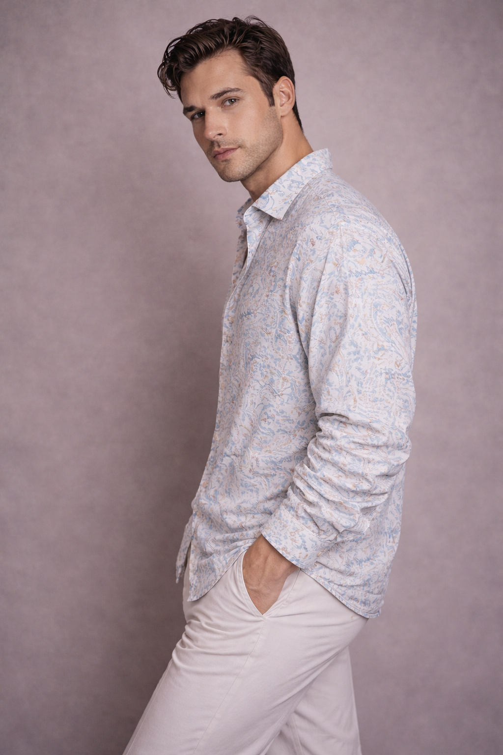 Blue Chaos Print Full Sleeves Shirt