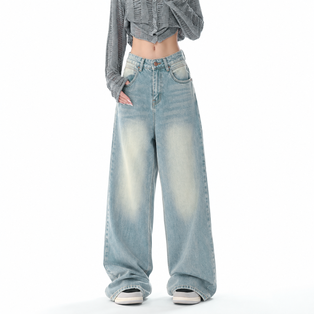 Gunmetal Blue Baggy Wide Leg Jeans