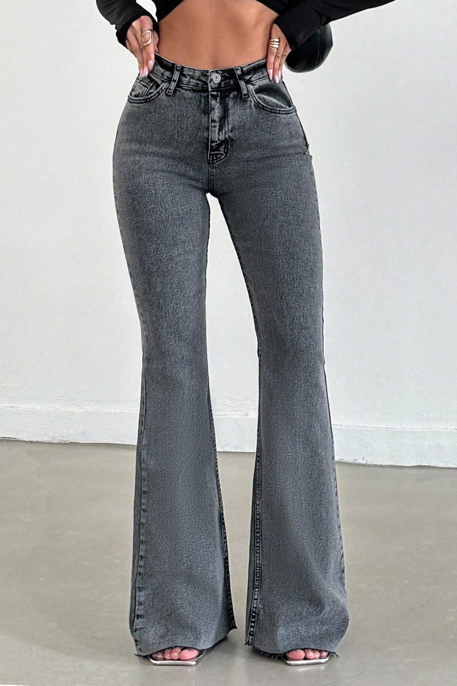 Neutral Grey Bootleg High Rise Jeans