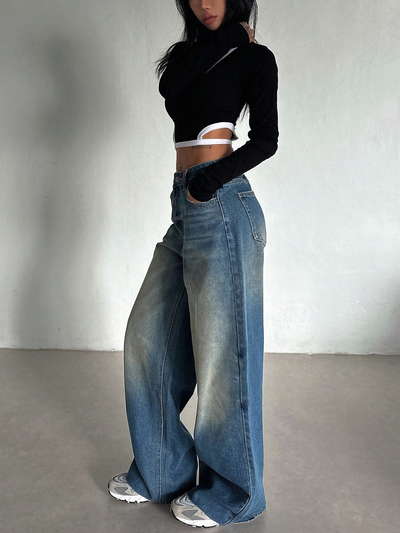 Stale Blue Baggy Wide Leg Jeans