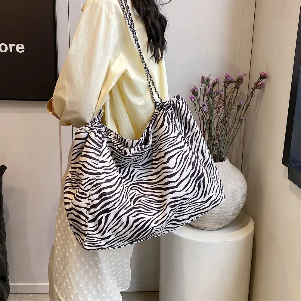 Animal Print Shopper Chain Tote Bag