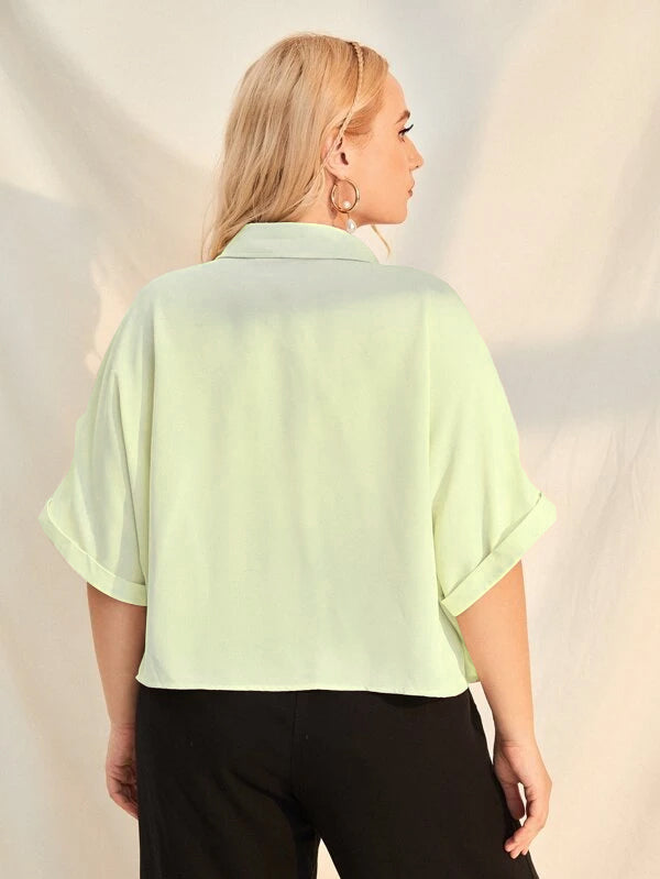 Plus Size Extended Cap Sleeves Short Shirt