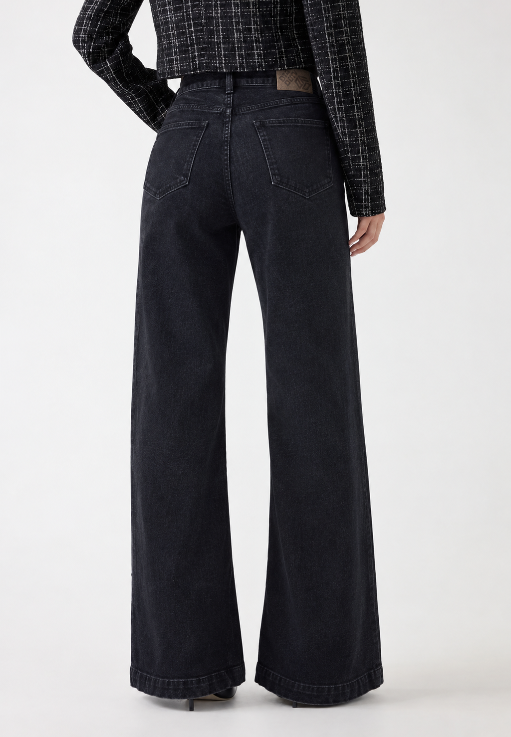 Onyx Black Stone Wash Wide Leg High Rise Jeans