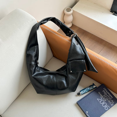 Metal Buckle Curved Hobo Bag