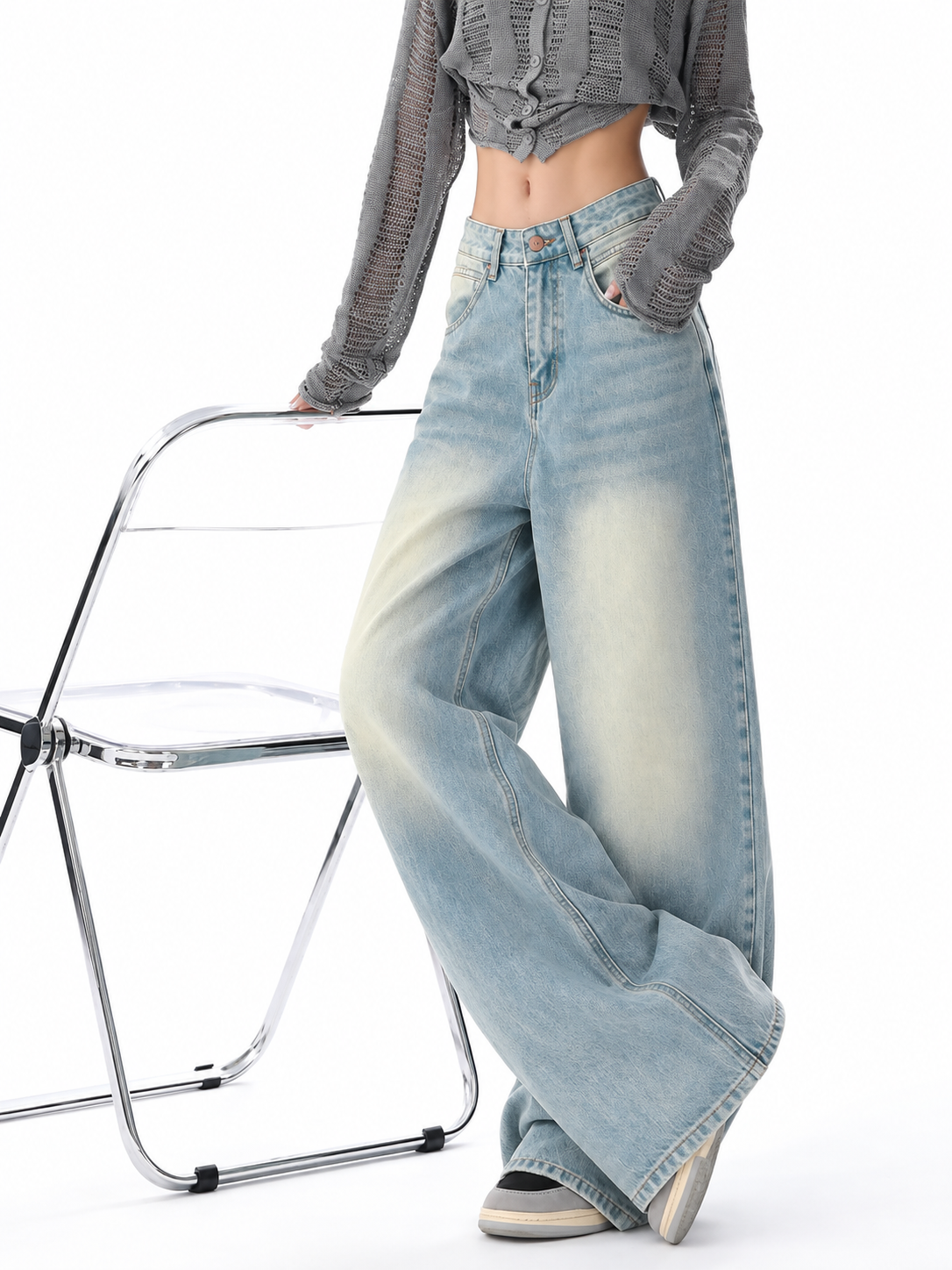 Gunmetal Blue Baggy Wide Leg Jeans