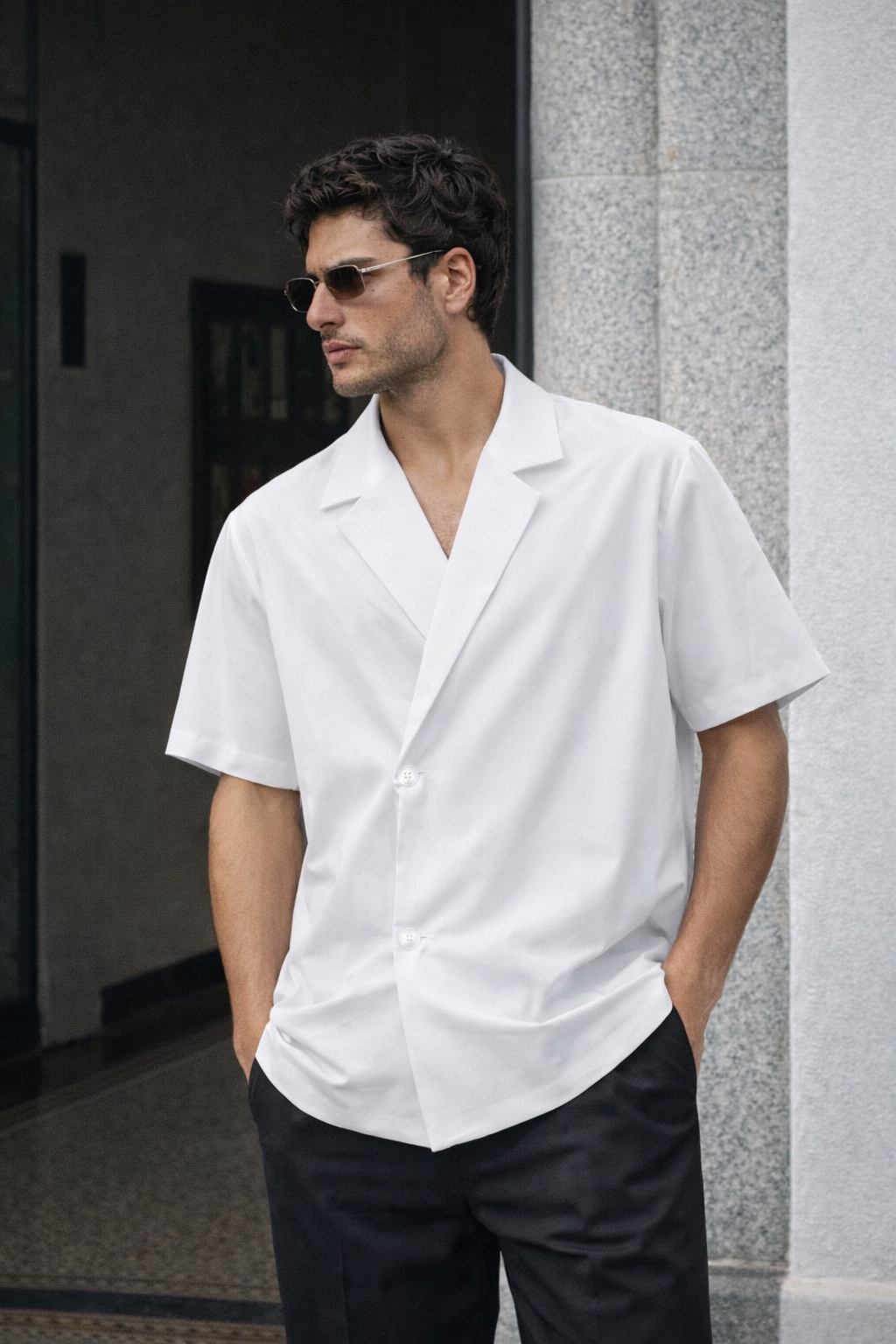 Blazer Vibe Slanted Placket Short Sleeve Shirt