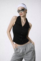 Collared Pin Up Vest Top