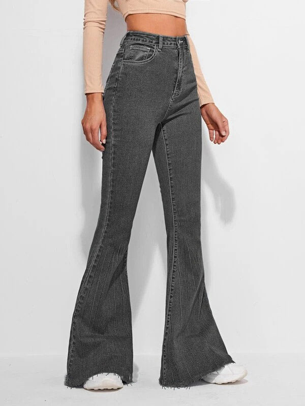 Blue High Rise Flared Wide Leg Jeans