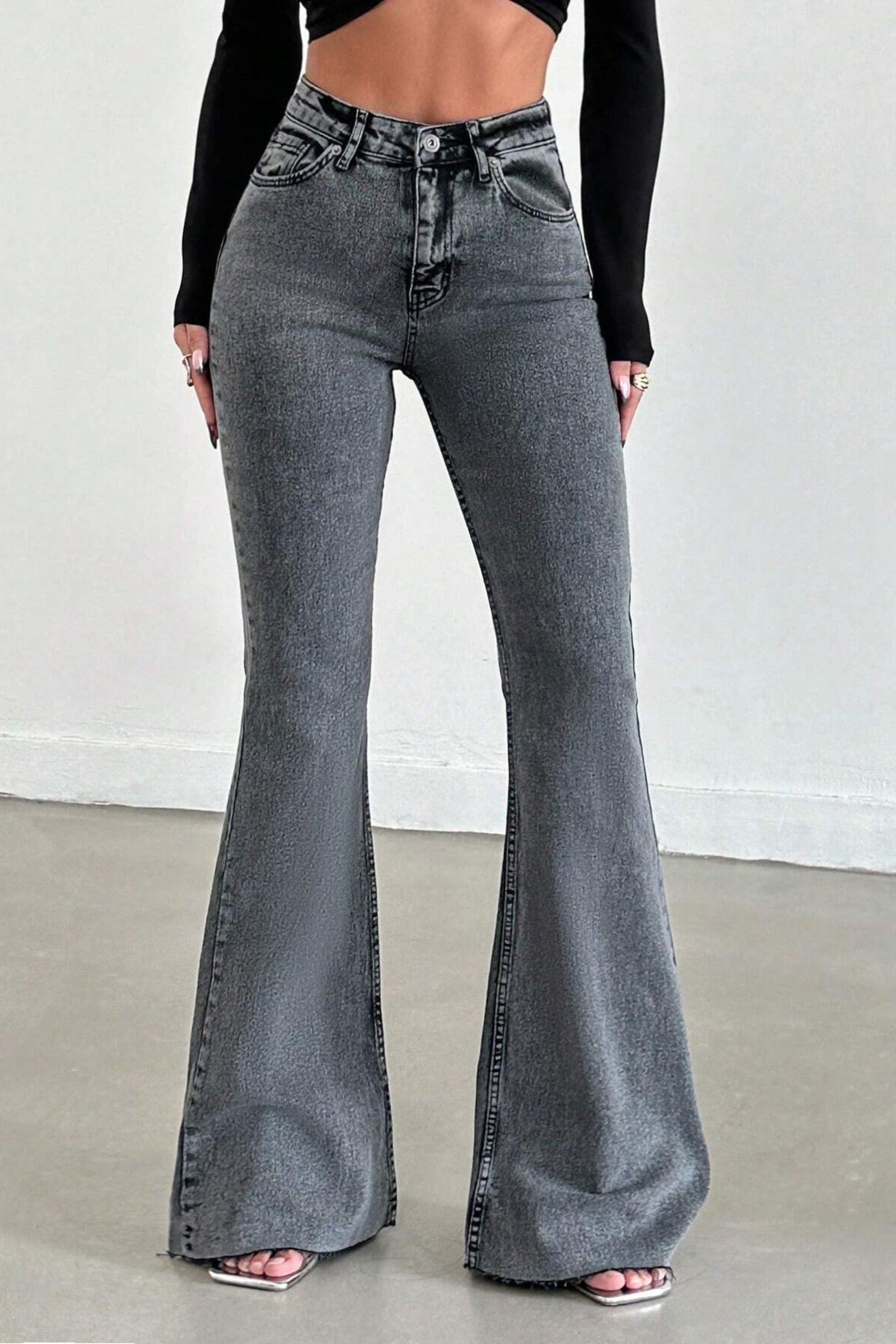 Neutral Grey Bootleg High Rise Jeans