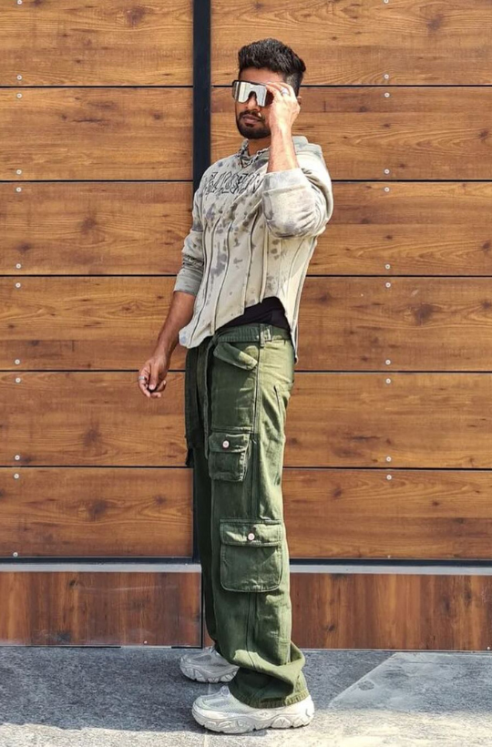 Olive Green Casual Cargo Baggy Jeans
